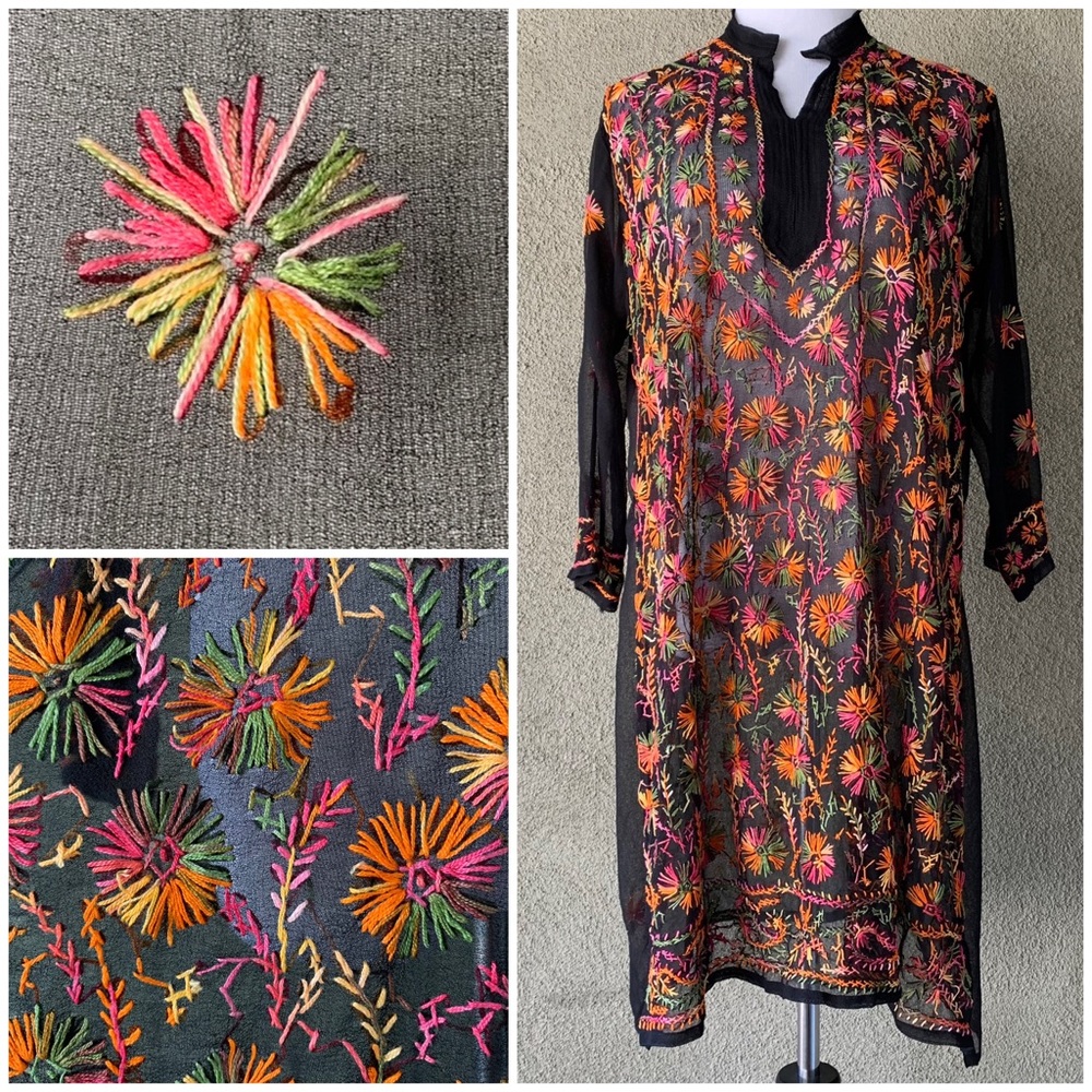 🔥5/$20🔥 Black Chiffon Tunic Embroidered size L